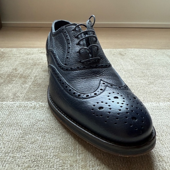 Savitti Made in Italy Men’s Navy Leather Wingtip Oxford Dress Shoes (Size 40) - Picture 7 of 8